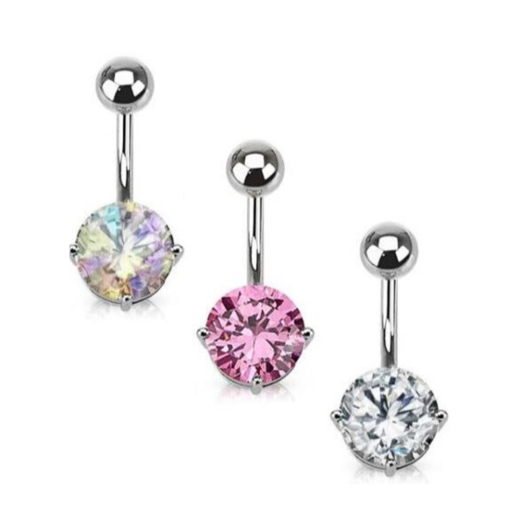 Prong Set Round Single Gem Belly Ring