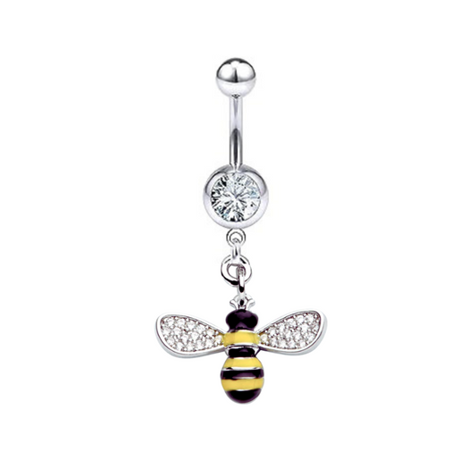 Enamel Honey Bee CZ Dangle Belly Ring