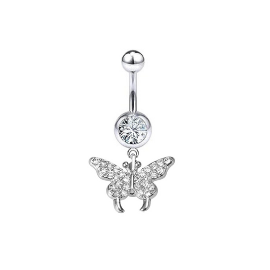 CZ Paved Butterfly Dangle Belly Ring