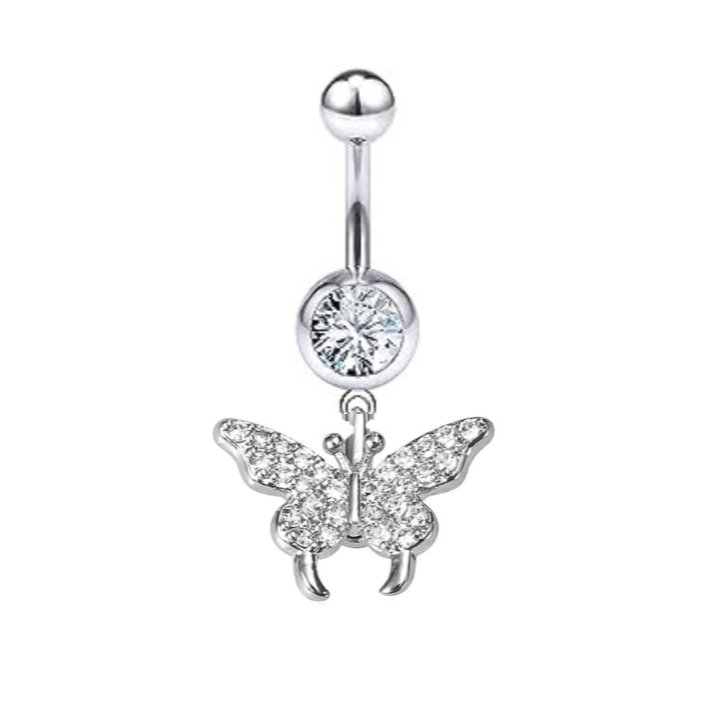 CZ Paved Butterfly Dangle Belly Ring