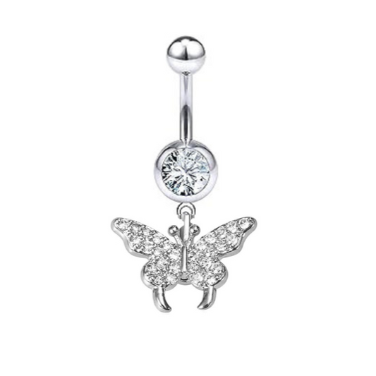 CZ Paved Butterfly Dangle Belly Ring