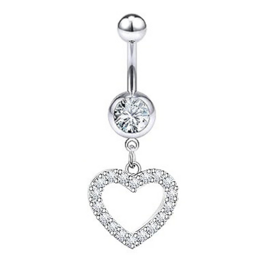 Open Heart Paved CZ Dangle Belly Ring