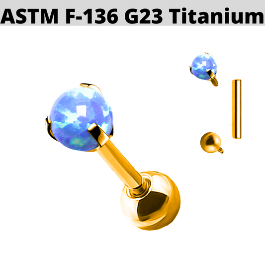 G23 Gold PVD Titanium Internally Threaded Titanium Claw Set Opal Tragus Barbell