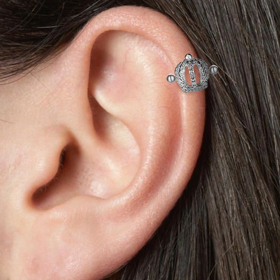 Steel Royal Crown Helix Ear Cuff Shield