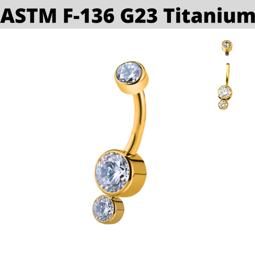 G23 PVD Titanium Internally Threaded Dual CZ Cluster Belly Ring
