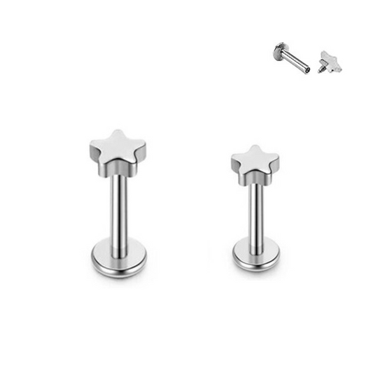 16G Steel Star Internally Threaded Tragus Labret