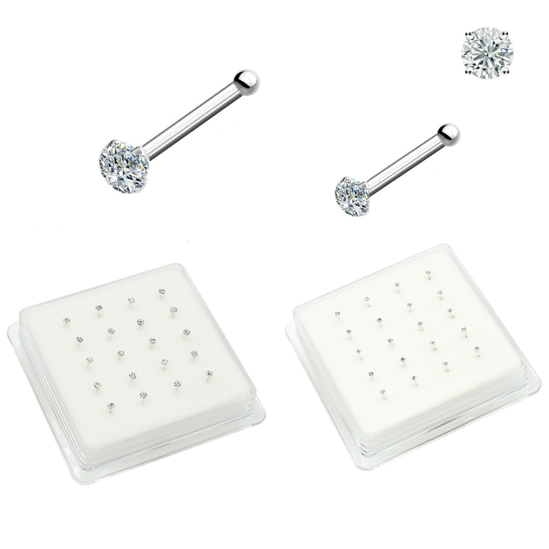 Silver Prong Set CZ Nose Stud with Display Box