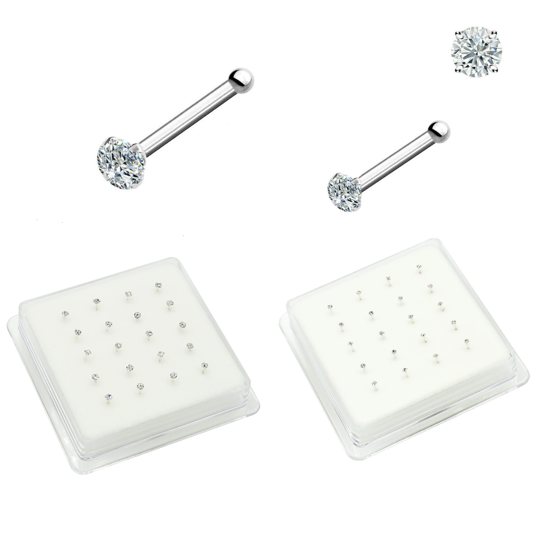 Silver Prong Set CZ Nose Stud [20pc/Box]