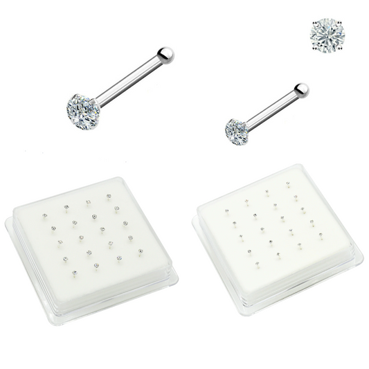 Silver Prong Set CZ Nose Stud [20pc/Box]