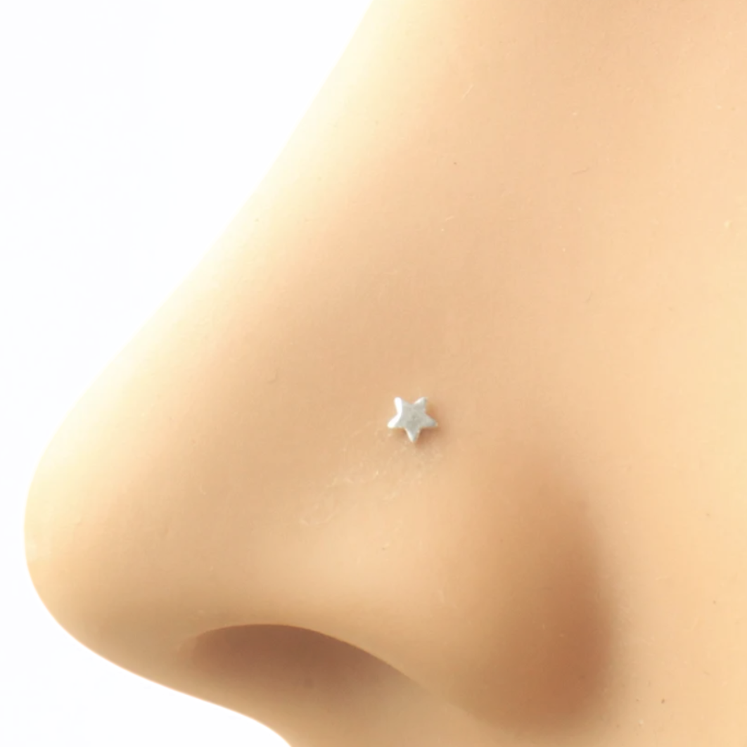 14kt Gold Nose Ring Gold Nose Stud Opal Crescent Moon and Star 