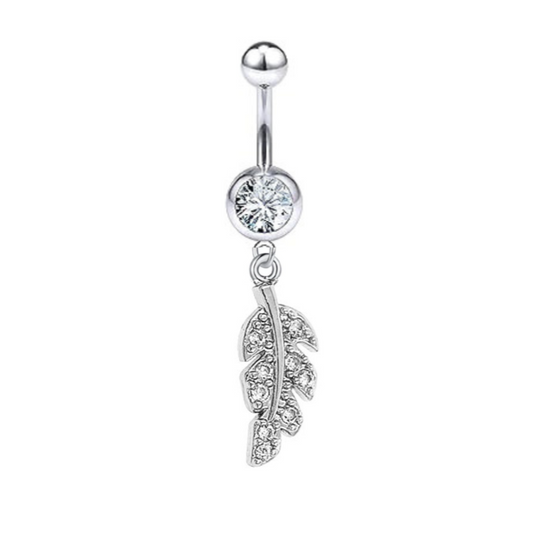 CZ Leaf Dangle Belly Ring