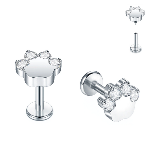 Steel Internally Threaded CZ Paw Tragus Labret