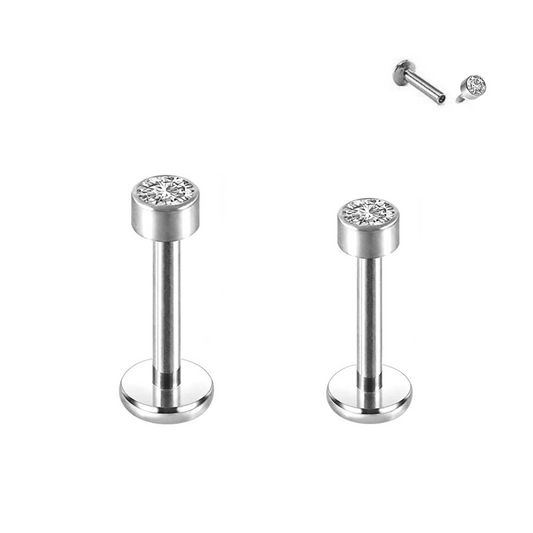 Steel Internally Threaded Bezel Set Flat CZ Tragus Labret