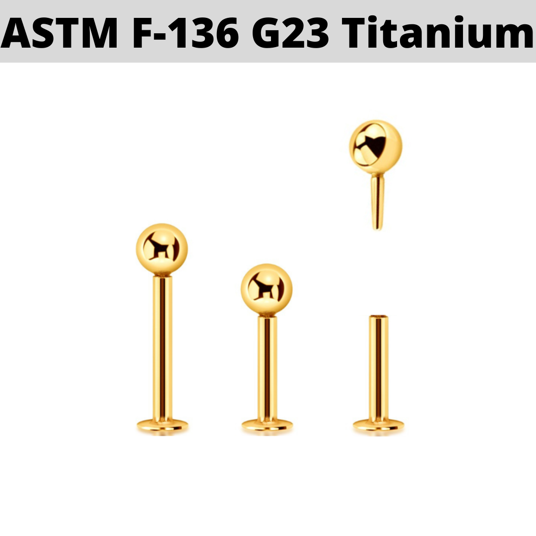 G23 Gold PVD Titanium Threadless Push In Ball Labret