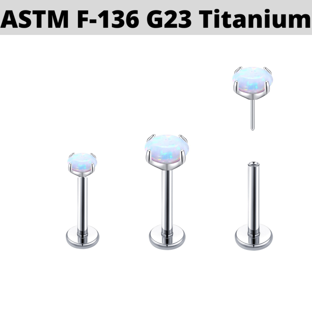 G23 Titanium Threadless Push In Prong Set Opal Labret Tragus