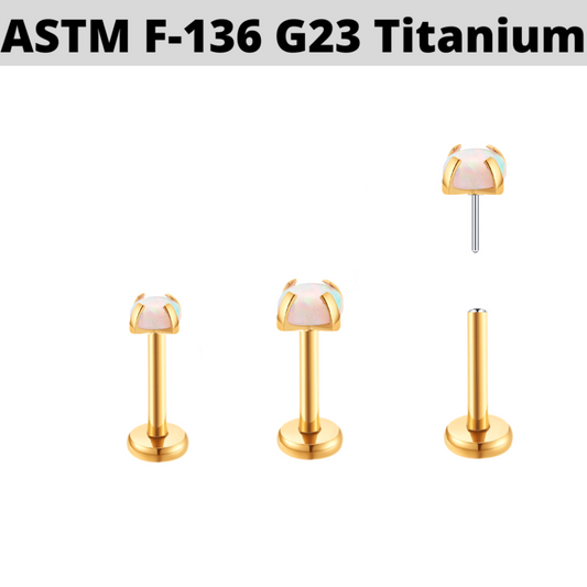 G23 Gold PVD Titanium Threadless Push In Prong Set Opal Labret Tragus