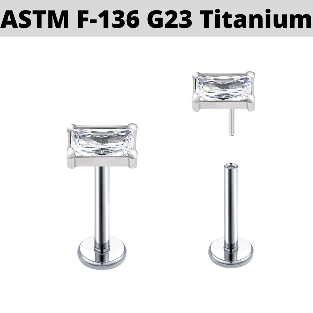 G23 Titanium Threadless Push In Rectangular CZ Tragus Labret