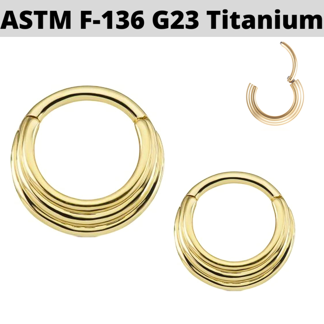 G23 Gold PVD Titanium Triple Layered Stack Hoop Hinged Clicker