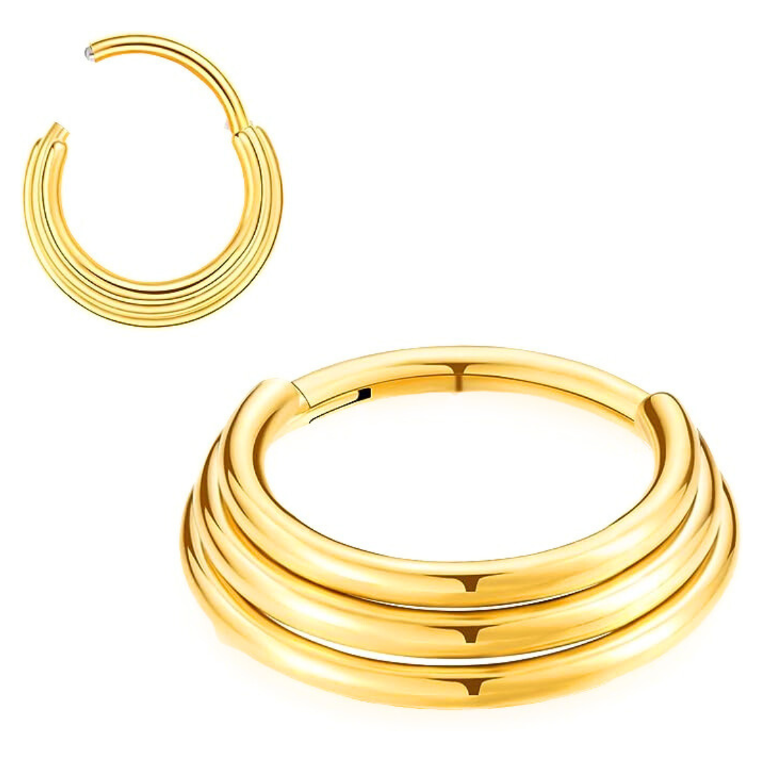 G23 Gold PVD Titanium Triple Layered Stack Hoop Hinged Clicker