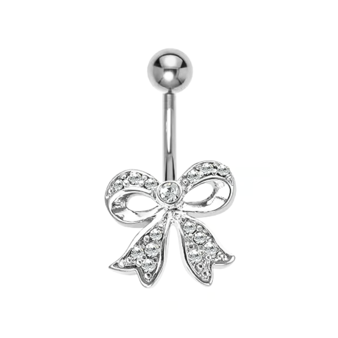 CZ Ribbon Bow Belly Ring