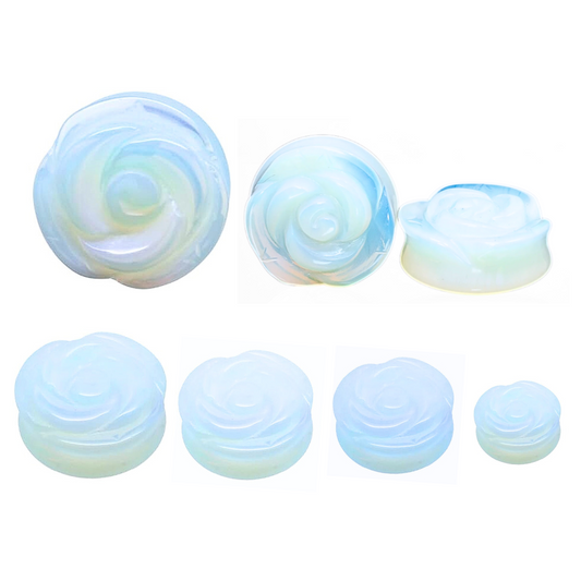 Opalite Rose Craved Double Flare Plugs