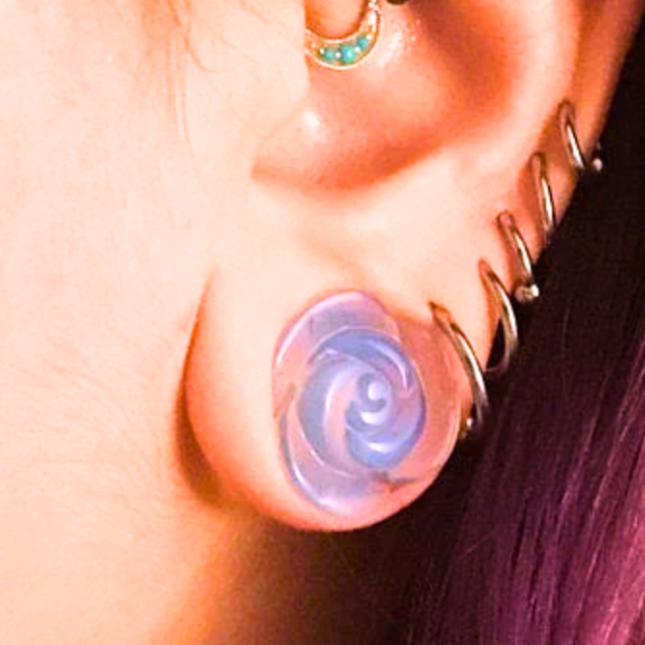Opalite Rose Craved Double Flare Plugs