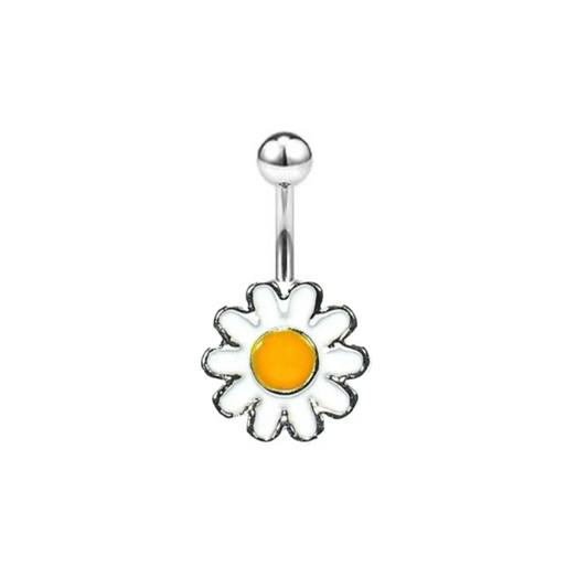 White Enamel Sunflower Belly Ring