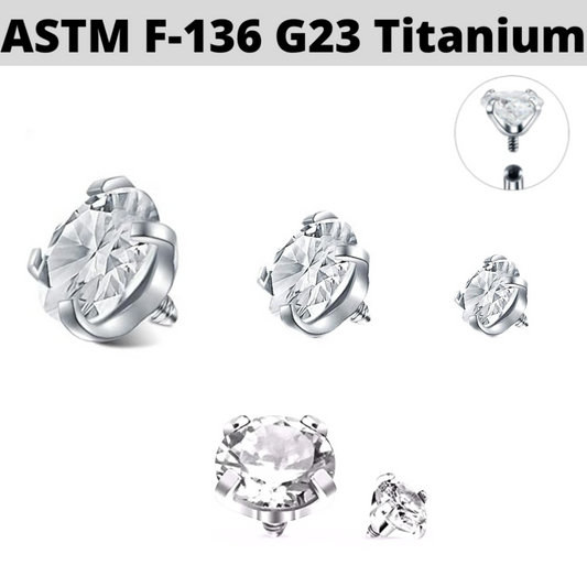 G23 Titanium Prong Set CZ Gem Internally Threaded Top