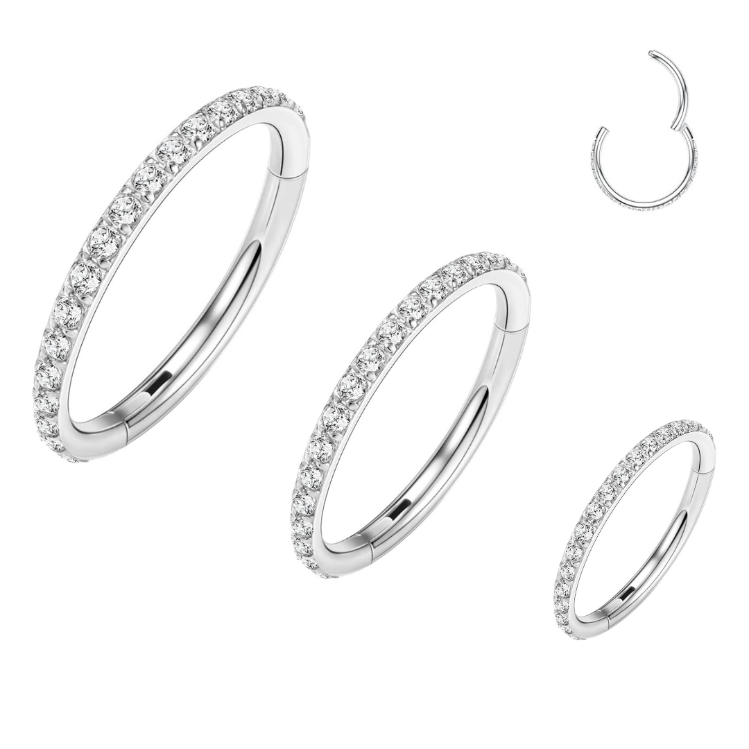 G23 Titanium Paved CZ Rim Hinged Segment Clicker Ring