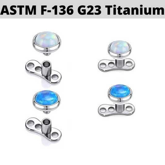 G23 Titanium Dermal Anchor 3 Hole Base with Flat Opal Top Set