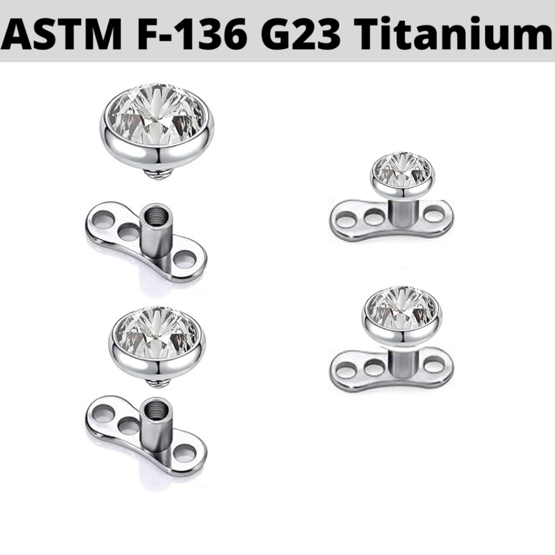 G23 Titanium Dermal Anchor 3 Hole Base with Flat CZ Top Set