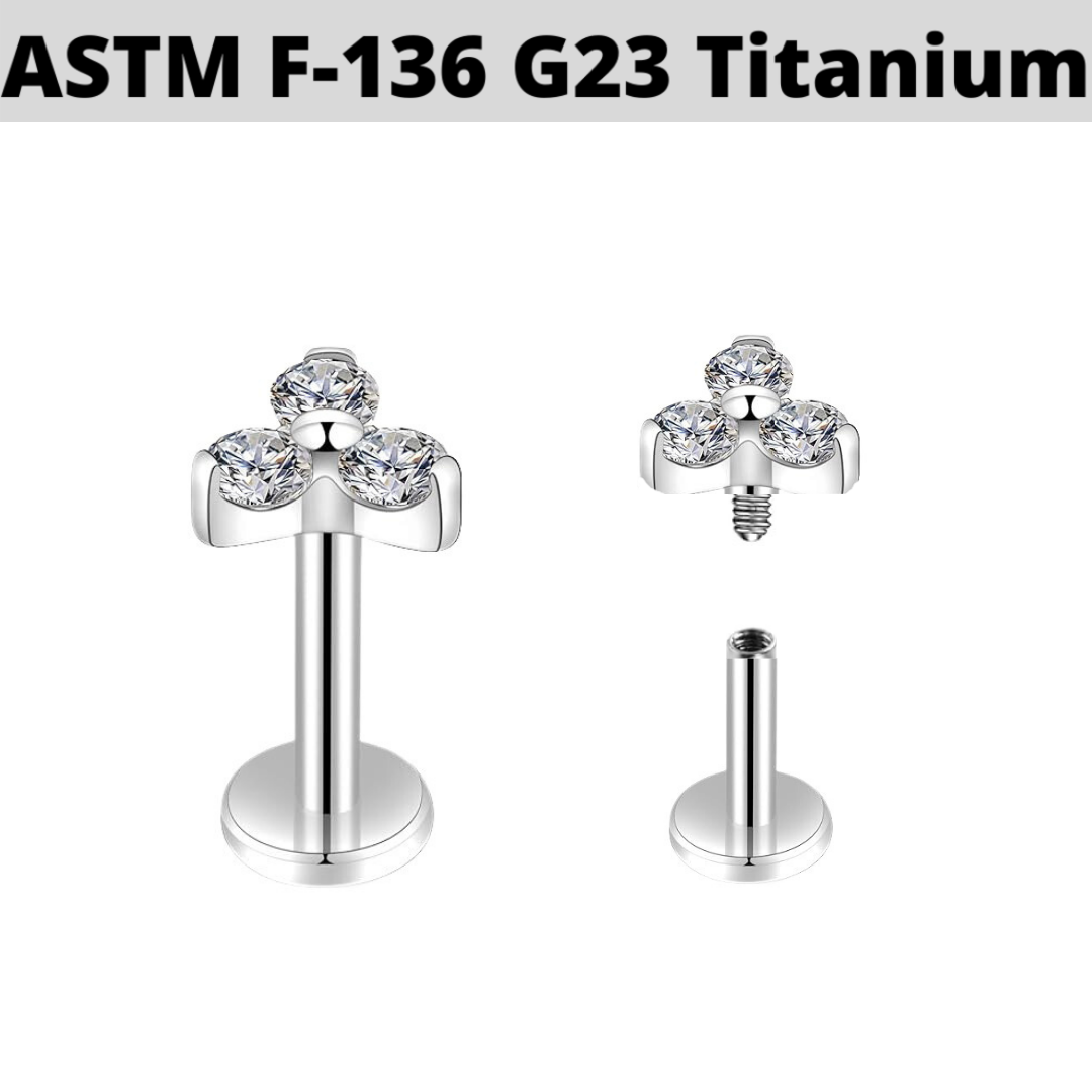 G23 Titanium Internally Threaded Trinity CZ Tragus Labret