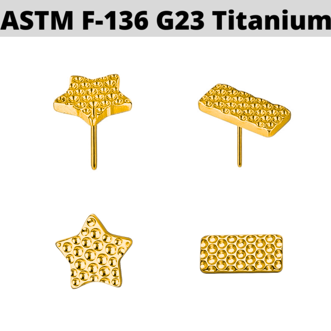G23 Gold PVD Titanium Threadless Push In Diamond Cut Logo Top