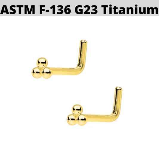 G23 Gold PVD Titanium Trinity Beads L Bend Nose Ring