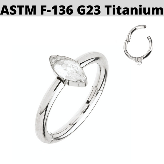 G23 Titanium Center Rim Marquise CZ Hinged Segment Clicker Ring