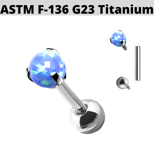 G23 Internally Threaded Titanium Claw Set Opal Tragus Barbell