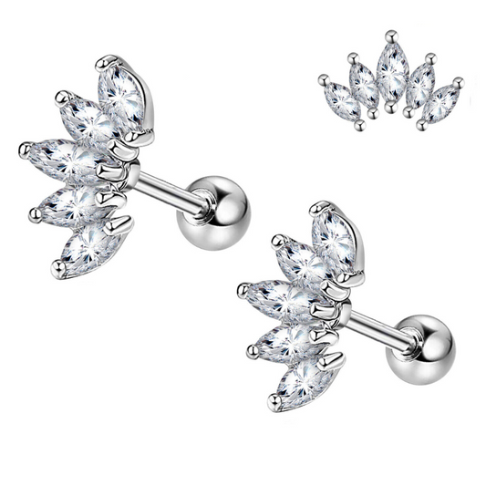 Steel Prong Set 5 Marquise CZ Cluster Ear Tragus Barbell