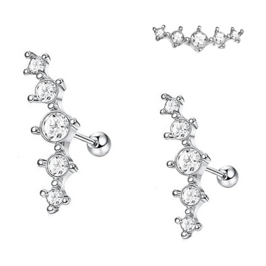 Steel Prong Set 5 Round CZ Cluster Ear Tragus Barbell