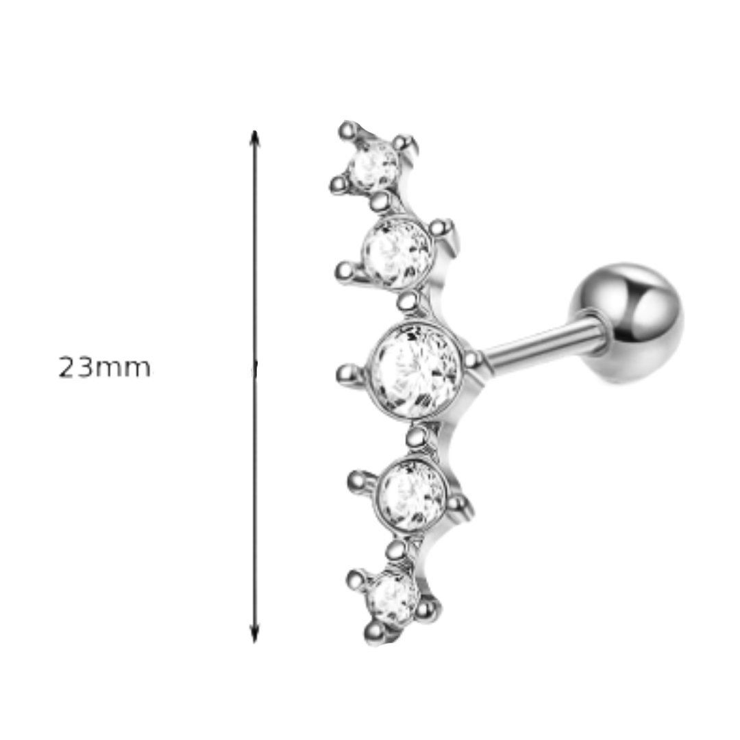 Steel Prong Set 5 Round CZ Cluster Ear Tragus Barbell
