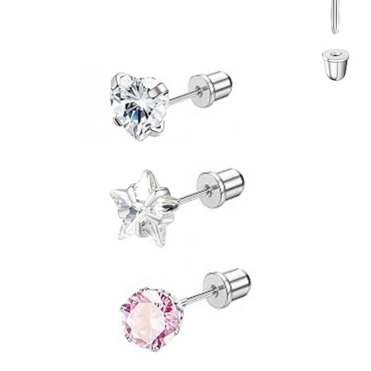 Steel Prong Set CZ Gem with Round Screw Back