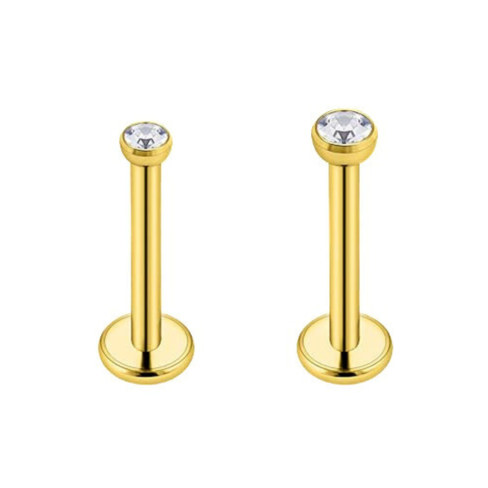 G23 Gold PVD Titanium Threadless Push In Flat CZ Tragus Labret