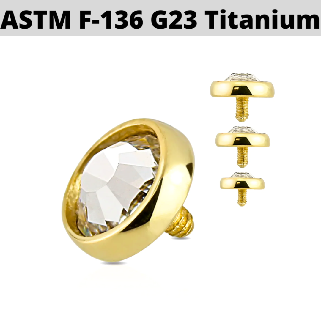 G23 Gold PVD Titanium Flat CZ Internally Threaded Top