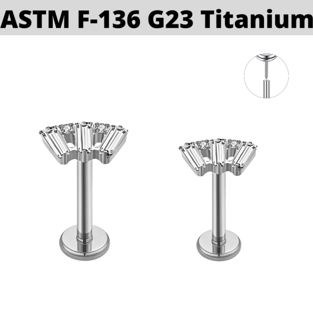 G23 Titanium Threadless Push In Bezel Set Baguette Fan CZ Tragus Labre ...