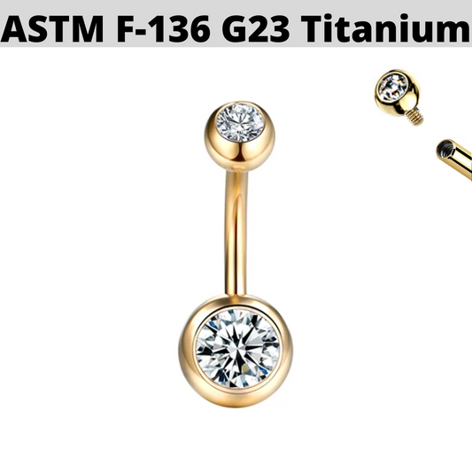 G23 PVD Gold Titanium Internally Threaded CZ Gem Belly Ring