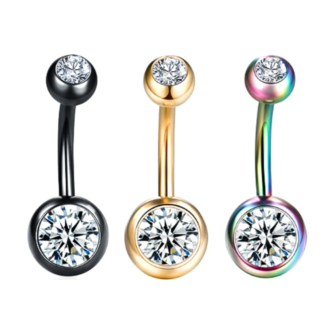 Double CZ Gem Ion Plated Belly Ring