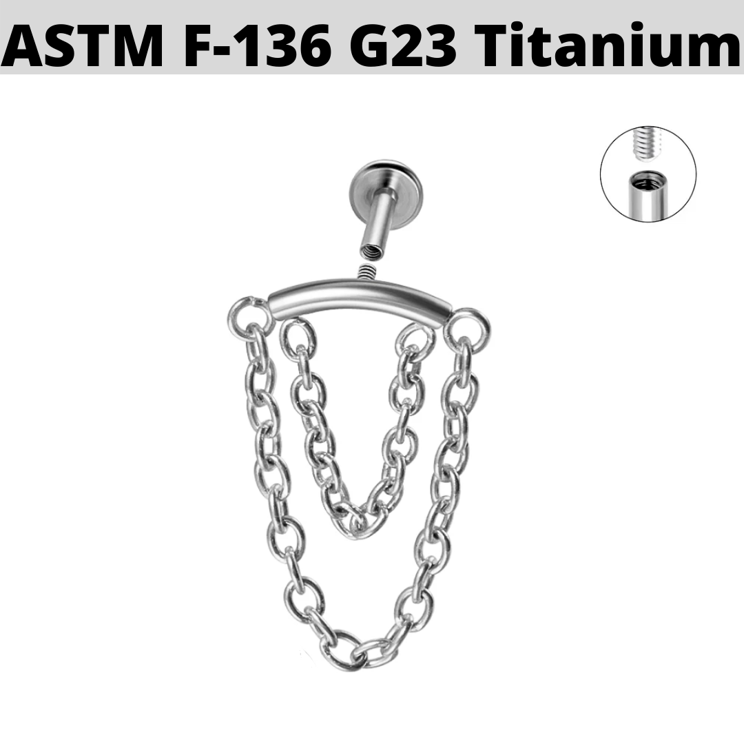 G23 Titanium Internally Threaded Double Hanging Chains Labret