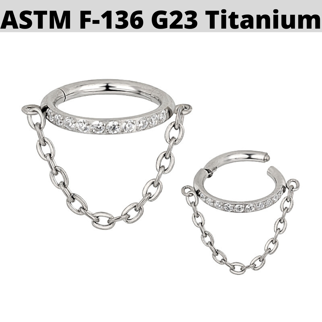 G23 Titanium CZ Paved Chain Link Hinged Clicker Segment Ring