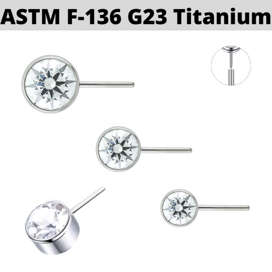 G23 Titanium Threadless Push In Side Bezel Set Flat CZ Top