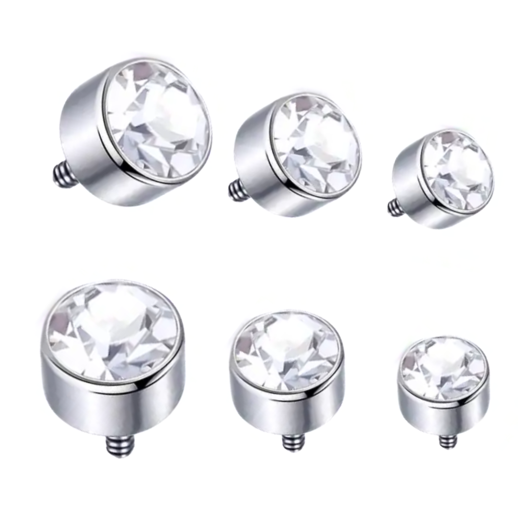 Thick Bezel Set Flat CZ Gem Steel Internally Threaded Top