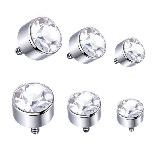 Thick Bezel Set Flat CZ Gem Steel Internally Threaded Top